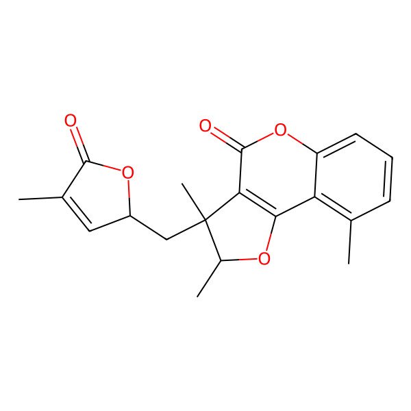 2D Structure of (2R,3R)-2,3,9-trimethyl-3-[[(2R)-4-methyl-5-oxo-2H-furan-2-yl]methyl]-2H-furo[3,2-c]chromen-4-one