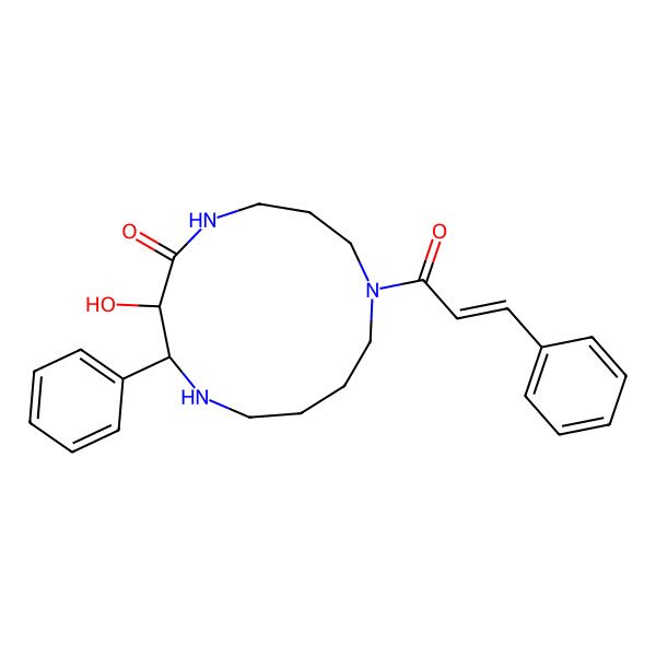 2D Structure of (2R,3R)-3-hydroxy-2-phenyl-9-[(E)-3-phenylprop-2-enoyl]-1,5,9-triazacyclotridecan-4-one