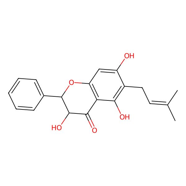 2D Structure of (2R,3R)-3,5,7-trihydroxy-6-(3-methylbut-2-enyl)-2-phenyl-2,3-dihydrochromen-4-one