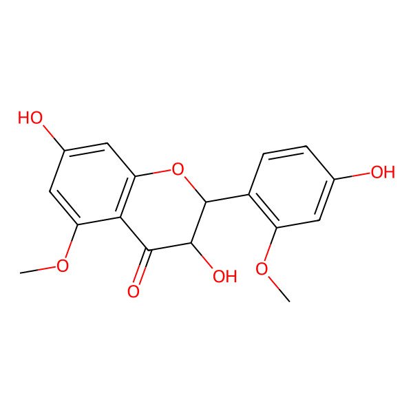 2D Structure of (2R,3R)-3,7-dihydroxy-2-(4-hydroxy-2-methoxyphenyl)-5-methoxy-2,3-dihydrochromen-4-one