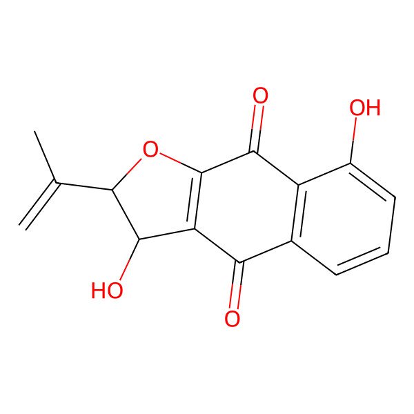 2D Structure of (2R,3R)-3,8-dihydroxy-2-prop-1-en-2-yl-2,3-dihydrobenzo[f][1]benzofuran-4,9-dione