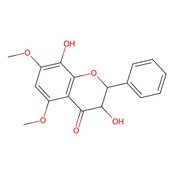 2D Structure of (2R,3R)-3,8-dihydroxy-5,7-dimethoxy-2-phenyl-2,3-dihydrochromen-4-one