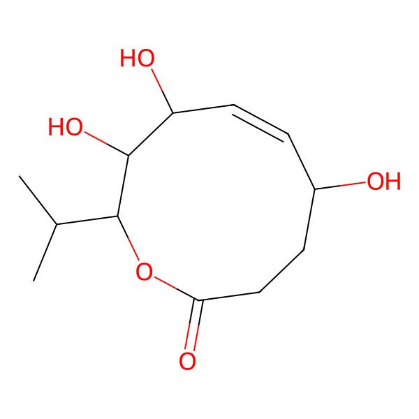 2D Structure of (2R,3R,4R,5E,7R)-3,4,7-trihydroxy-2-propan-2-yl-2,3,4,7,8,9-hexahydrooxecin-10-one
