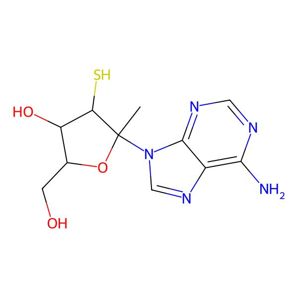 2D Structure of (2R,3R,4R,5R)-5-(6-aminopurin-9-yl)-2-(hydroxymethyl)-5-methyl-4-sulfanyloxolan-3-ol