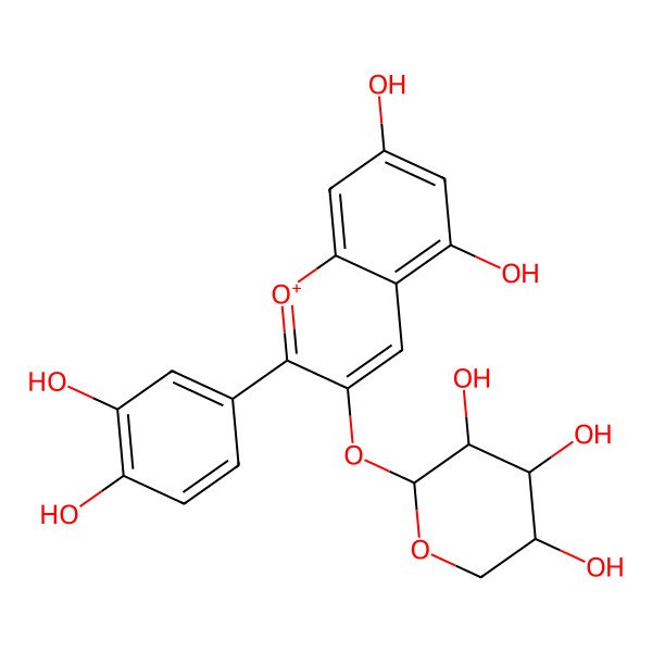 2D Structure of (2R,3R,4R,5S)-2-[2-(3,4-dihydroxyphenyl)-5,7-dihydroxychromenylium-3-yl]oxyoxane-3,4,5-triol