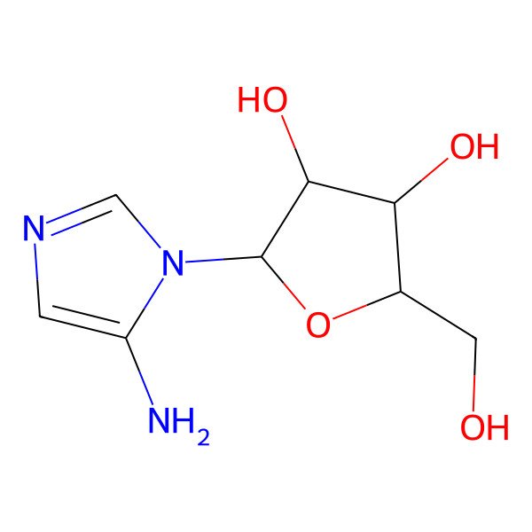 2D Structure of (2R,3R,4R,5S)-2-(5-aminoimidazol-1-yl)-5-(hydroxymethyl)oxolane-3,4-diol
