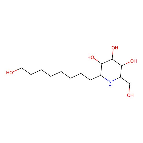 2D Structure of (2R,3R,4R,5S,6R)-2-(hydroxymethyl)-6-(8-hydroxyoctyl)piperidine-3,4,5-triol 2D Structure of (2R,3R,4R,5S,6R)-2-(hydroxymethyl)-6-(8-hydroxyoctyl)piperidine-3,4,5-triol