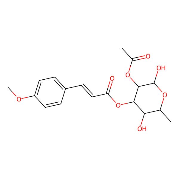 2D Structure of [(2R,3R,4R,5S,6S)-3-acetyloxy-2,5-dihydroxy-6-methyloxan-4-yl] (E)-3-(4-methoxyphenyl)prop-2-enoate