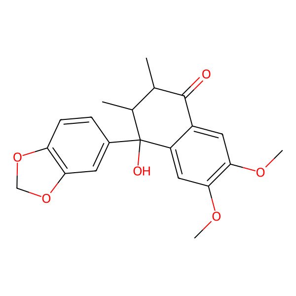 2D Structure of (2R,3R,4S)-4-(1,3-benzodioxol-5-yl)-4-hydroxy-6,7-dimethoxy-2,3-dimethyl-2,3-dihydronaphthalen-1-one