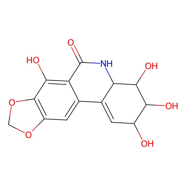 2D Structure of (2R,3R,4S,4aR)-2,3,4,7-tetrahydroxy-3,4,4a,5-tetrahydro-2H-[1,3]dioxolo[4,5-j]phenanthridin-6-one