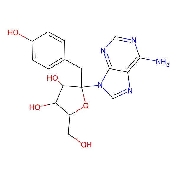 2D Structure of (2R,3R,4S,5R)-2-(6-aminopurin-9-yl)-5-(hydroxymethyl)-2-[(4-hydroxyphenyl)methyl]oxolane-3,4-diol