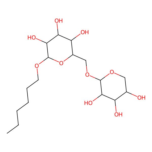 2D Structure of (2R,3R,4S,5R,6R)-2-hexoxy-6-[[(2S,3R,4R,5R)-3,4,5-trihydroxyoxan-2-yl]oxymethyl]oxane-3,4,5-triol