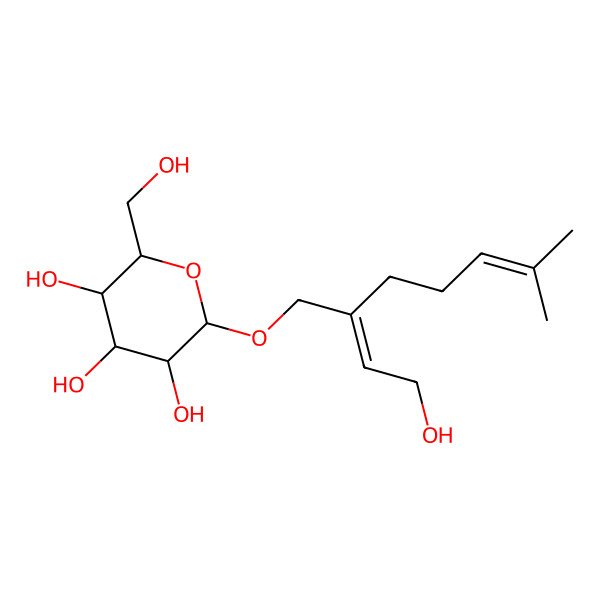 2D Structure of (2R,3R,4S,5S,6R)-2-[2-(2-hydroxyethylidene)-6-methylhept-5-enoxy]-6-(hydroxymethyl)oxane-3,4,5-triol