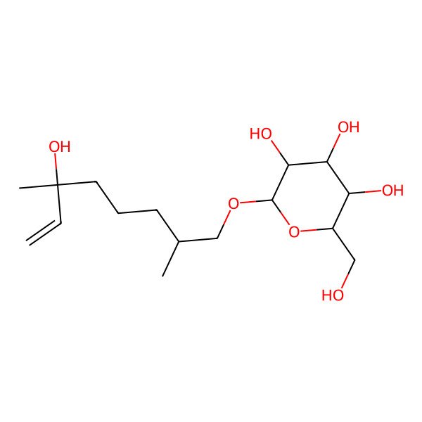 2D Structure of (2R,3R,4S,5S,6R)-2-[(2R,6S)-6-hydroxy-2,6-dimethyloct-7-enoxy]-6-(hydroxymethyl)oxane-3,4,5-triol