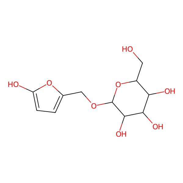 2D Structure of (2R,3R,4S,5S,6R)-2-[(5-hydroxyfuran-2-yl)methoxy]-6-(hydroxymethyl)oxane-3,4,5-triol