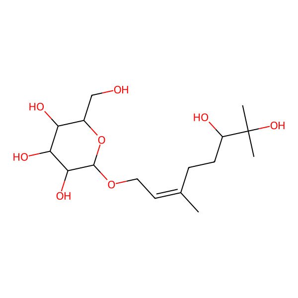 2D Structure of (2R,3R,4S,5S,6R)-2-[(E,6S)-6,7-dihydroxy-3,7-dimethyloct-2-enoxy]-6-(hydroxymethyl)oxane-3,4,5-triol