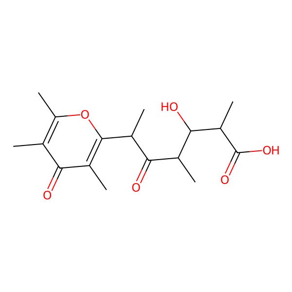 2D Structure of (2R,3R,4S,6S)-3-hydroxy-2,4-dimethyl-5-oxo-6-(3,5,6-trimethyl-4-oxopyran-2-yl)heptanoic acid