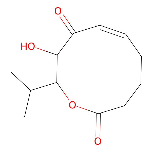 2D Structure of (2R,3R,5E)-3-hydroxy-2-propan-2-yl-3,7,8,9-tetrahydro-2H-oxecine-4,10-dione