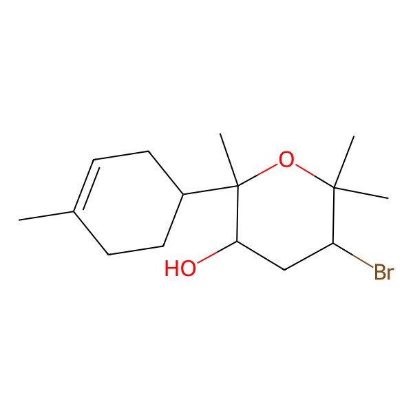 2D Structure of (2R,3R,5R)-5-bromo-2,6,6-trimethyl-2-[(1S)-4-methylcyclohex-3-en-1-yl]oxan-3-ol