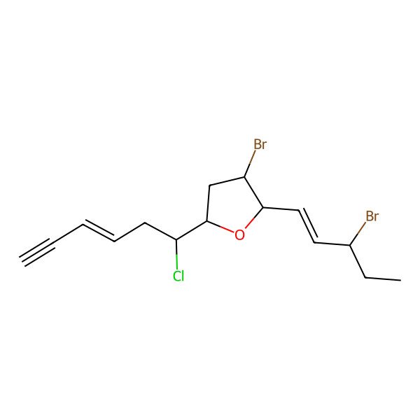 2D Structure of (2R,3R,5S)-3-bromo-2-[(Z)-3-bromopent-1-enyl]-5-[(Z)-1-chlorohex-3-en-5-ynyl]oxolane