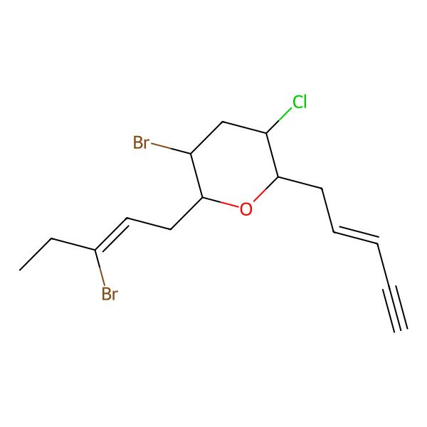 2D Structure of (2R,3R,5S,6S)-3-Bromo-2-[(E)-3-bromopent-2-enyl]-5-chloro-6-[(Z)-pent-2-en-4-ynyl]oxane