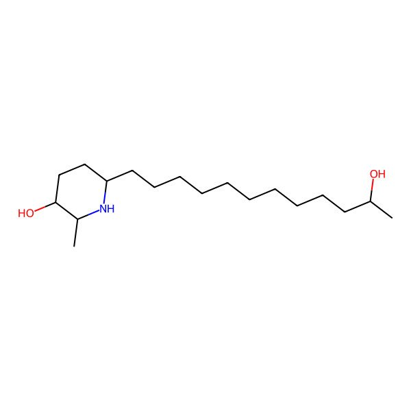 2D Structure of (2R,3R,6S)-6-(11-hydroxydodecyl)-2-methylpiperidin-3-ol 2D Structure of (2R,3R,6S)-6-(11-hydroxydodecyl)-2-methylpiperidin-3-ol