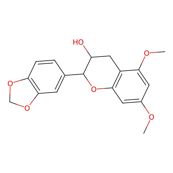 2D Structure of (2R,3S)-2-(1,3-benzodioxol-5-yl)-5,7-dimethoxy-3,4-dihydro-2H-chromen-3-ol