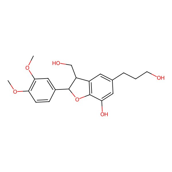 2D Structure of (2R,3S)-2-(3,4-dimethoxyphenyl)-3-(hydroxymethyl)-5-(3-hydroxypropyl)-2,3-dihydro-1-benzofuran-7-ol 2D Structure of (2R,3S)-2-(3,4-dimethoxyphenyl)-3-(hydroxymethyl)-5-(3-hydroxypropyl)-2,3-dihydro-1-benzofuran-7-ol
