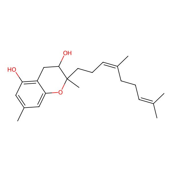2D Structure of (2R,3S)-2-[(3E)-4,8-dimethylnona-3,7-dienyl]-2,7-dimethyl-3,4-dihydrochromene-3,5-diol