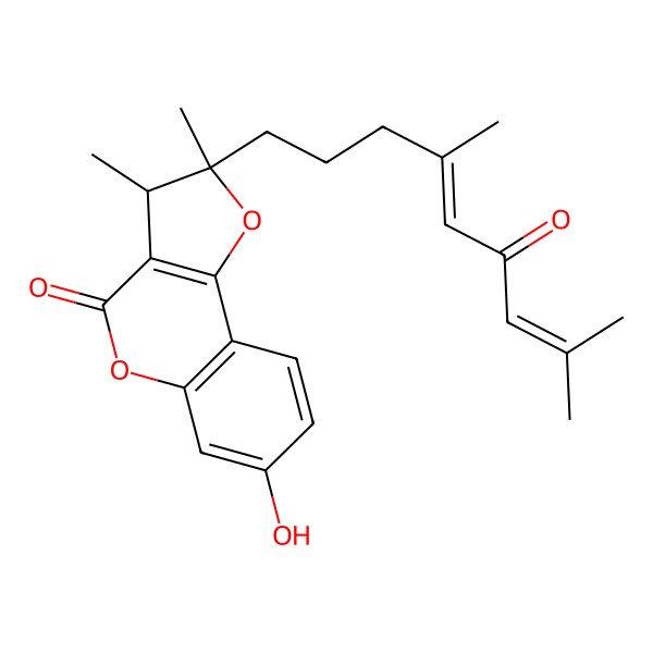 2D Structure of (2R,3S)-2-(4,8-dimethyl-6-oxonona-4,7-dienyl)-7-hydroxy-2,3-dimethyl-3H-furo[3,2-c]chromen-4-one