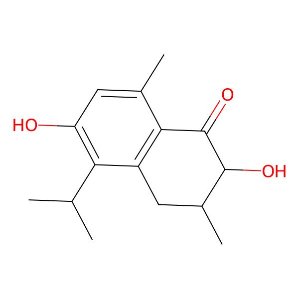 2D Structure of (2R,3S)-2,6-dihydroxy-3,8-dimethyl-5-propan-2-yl-3,4-dihydro-2H-naphthalen-1-one