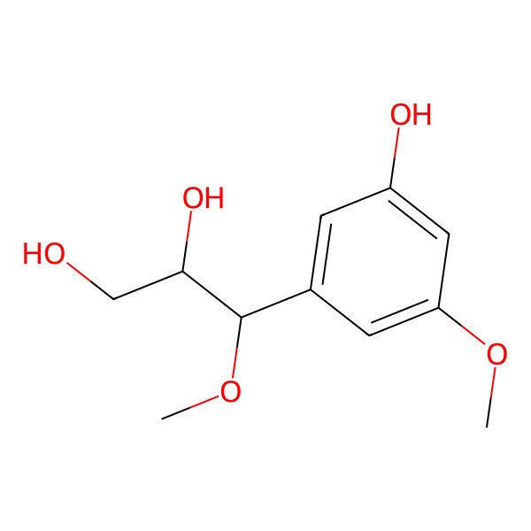 2D Structure of (2R,3S)-3-(3-hydroxy-5-methoxyphenyl)-3-methoxypropane-1,2-diol 2D Structure of (2R,3S)-3-(3-hydroxy-5-methoxyphenyl)-3-methoxypropane-1,2-diol