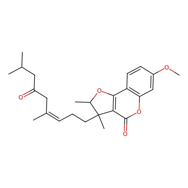 2D Structure of (2R,3S)-3-[(E)-4,8-dimethyl-6-oxonon-3-enyl]-7-methoxy-2,3-dimethyl-2H-furo[3,2-c]chromen-4-one