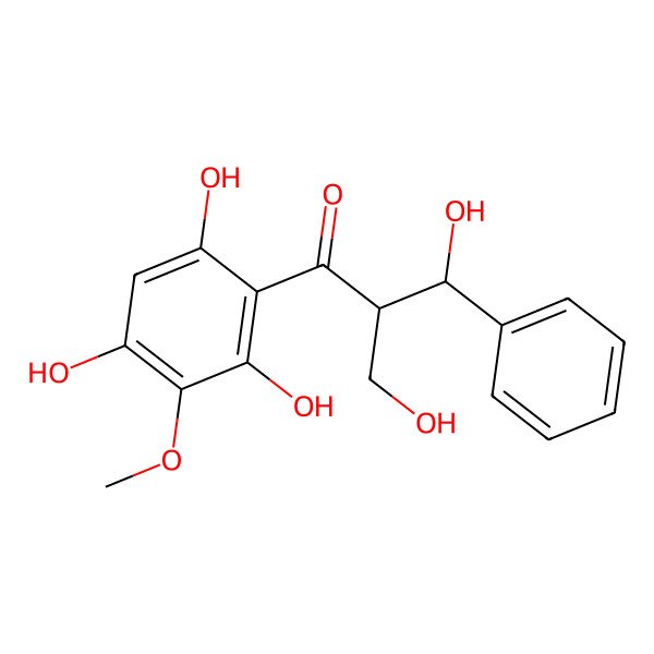 2D Structure of (2R,3S)-3-hydroxy-2-(hydroxymethyl)-3-phenyl-1-(2,4,6-trihydroxy-3-methoxyphenyl)propan-1-one 2D Structure of (2R,3S)-3-hydroxy-2-(hydroxymethyl)-3-phenyl-1-(2,4,6-trihydroxy-3-methoxyphenyl)propan-1-one
