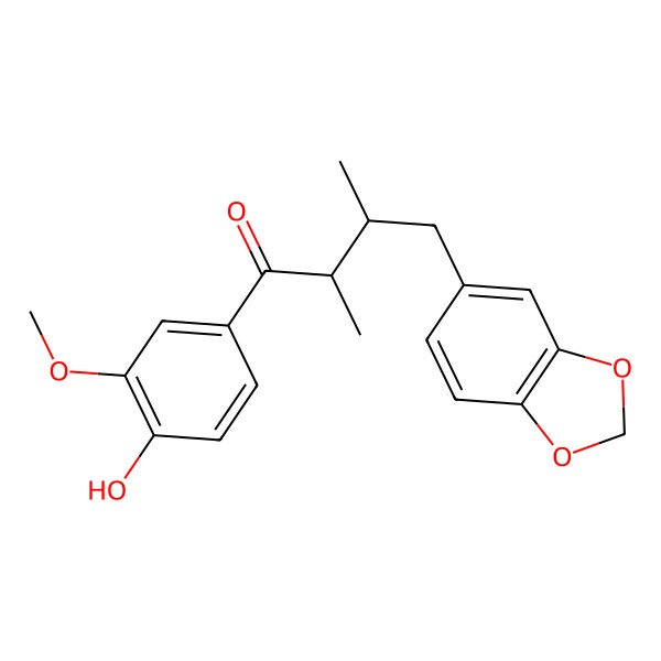 2D Structure of (2R,3S)-4-(1,3-benzodioxol-5-yl)-1-(4-hydroxy-3-methoxyphenyl)-2,3-dimethylbutan-1-one