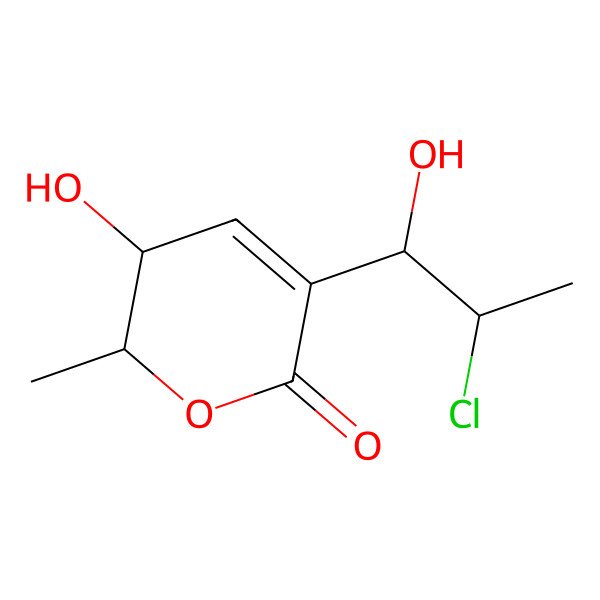 2D Structure of (2R,3S)-5-[(1S,2R)-2-chloro-1-hydroxypropyl]-3-hydroxy-2-methyl-2,3-dihydropyran-6-one
