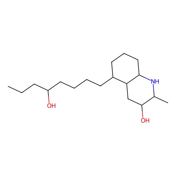 2D Structure of (2R,3S,4aR,5R,8aS)-5-(5-hydroxyoctyl)-2-methyl-1,2,3,4,4a,5,6,7,8,8a-decahydroquinolin-3-ol