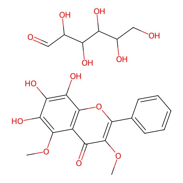 2D Structure of (2R,3S,4R,5R)-2,3,4,5,6-pentahydroxyhexanal;6,7,8-trihydroxy-3,5-dimethoxy-2-phenylchromen-4-one 2D Structure of (2R,3S,4R,5R)-2,3,4,5,6-pentahydroxyhexanal;6,7,8-trihydroxy-3,5-dimethoxy-2-phenylchromen-4-one