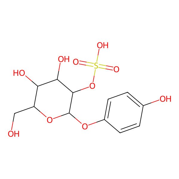 2D Structure of [(2R,3S,4R,5R,6S)-4,5-dihydroxy-6-(hydroxymethyl)-2-(4-hydroxyphenoxy)oxan-3-yl] hydrogen sulfate