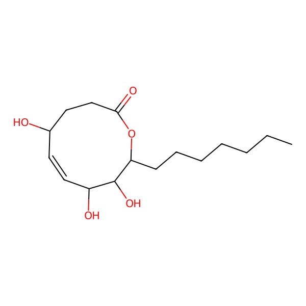 2D Structure of (2R,3S,4S,5E,7S)-2-heptyl-3,4,7-trihydroxy-2,3,4,7,8,9-hexahydrooxecin-10-one