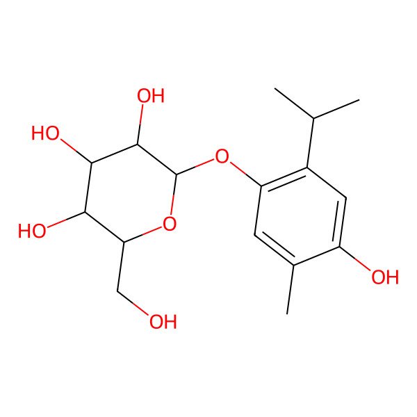 2D Structure of (2R,3S,4S,5R)-2-(hydroxymethyl)-6-(4-hydroxy-5-methyl-2-propan-2-ylphenoxy)oxane-3,4,5-triol 2D Structure of (2R,3S,4S,5R)-2-(hydroxymethyl)-6-(4-hydroxy-5-methyl-2-propan-2-ylphenoxy)oxane-3,4,5-triol