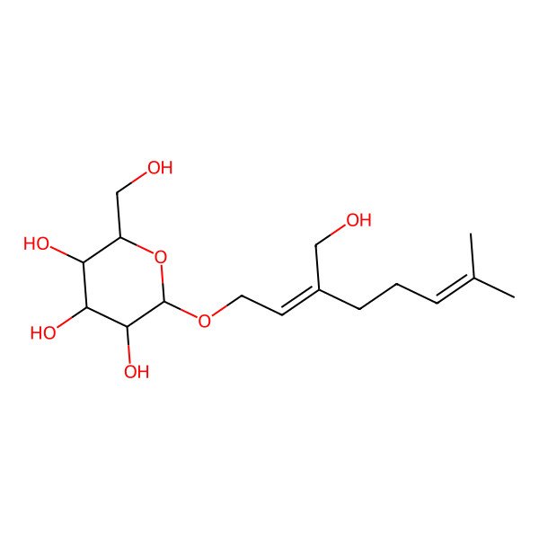 2D Structure of (2R,3S,4S,5R,6R)-2-(hydroxymethyl)-6-[3-(hydroxymethyl)-7-methylocta-2,6-dienoxy]oxane-3,4,5-triol