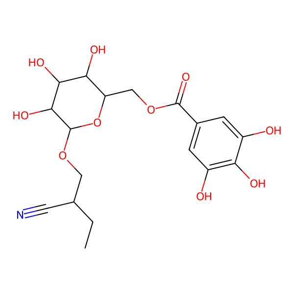 2D Structure of [(2R,3S,4S,5R,6R)-6-[(2S)-2-cyanobutoxy]-3,4,5-trihydroxyoxan-2-yl]methyl 3,4,5-trihydroxybenzoate