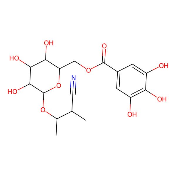 2D Structure of [(2R,3S,4S,5R,6R)-6-(3-cyanobutan-2-yloxy)-3,4,5-trihydroxyoxan-2-yl]methyl 3,4,5-trihydroxybenzoate