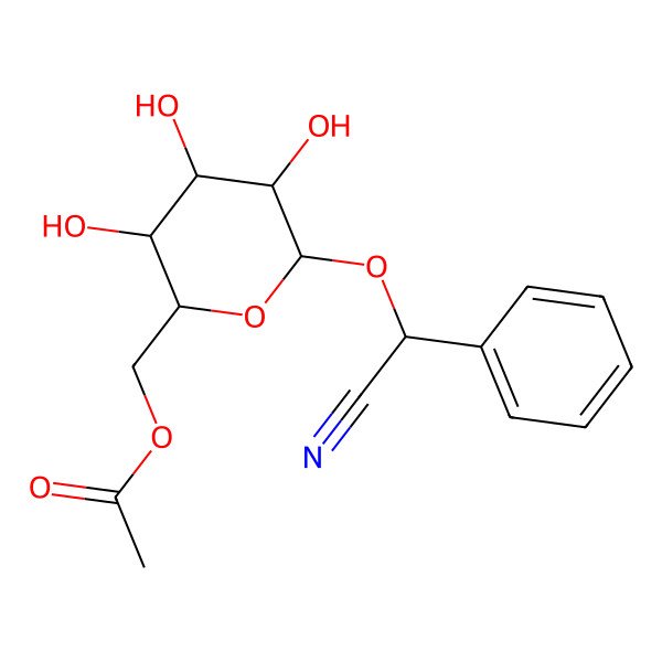 2D Structure of [(2R,3S,4S,5R,6R)-6-[(R)-cyano(phenyl)methoxy]-3,4,5-trihydroxyoxan-2-yl]methyl acetate