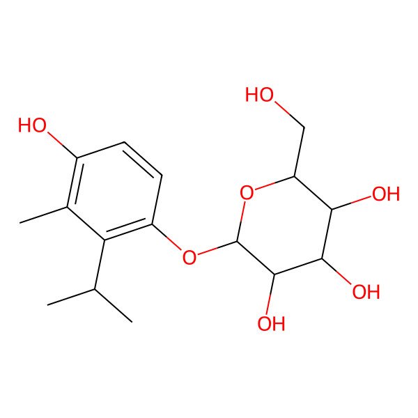 2D Structure of (2R,3S,4S,5R,6S)-2-(hydroxymethyl)-6-(4-hydroxy-3-methyl-2-propan-2-ylphenoxy)oxane-3,4,5-triol 2D Structure of (2R,3S,4S,5R,6S)-2-(hydroxymethyl)-6-(4-hydroxy-3-methyl-2-propan-2-ylphenoxy)oxane-3,4,5-triol