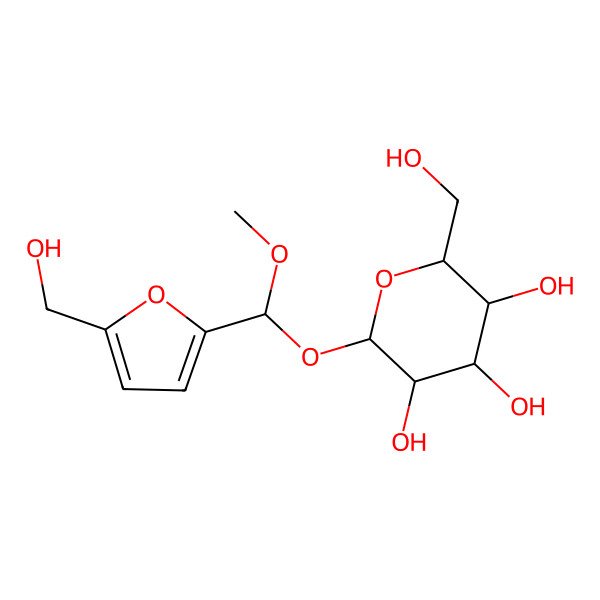 2D Structure of (2R,3S,4S,5R,6S)-2-(hydroxymethyl)-6-[[5-(hydroxymethyl)furan-2-yl]-methoxymethoxy]oxane-3,4,5-triol