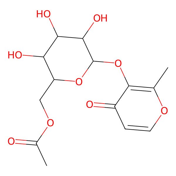 2D Structure of [(2R,3S,4S,5R,6S)-3,4,5-trihydroxy-6-(2-methyl-4-oxopyran-3-yl)oxyoxan-2-yl]methyl acetate