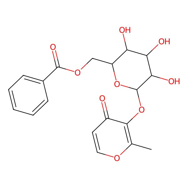 2D Structure of [(2R,3S,4S,5R,6S)-3,4,5-trihydroxy-6-(2-methyl-4-oxopyran-3-yl)oxyoxan-2-yl]methyl benzoate