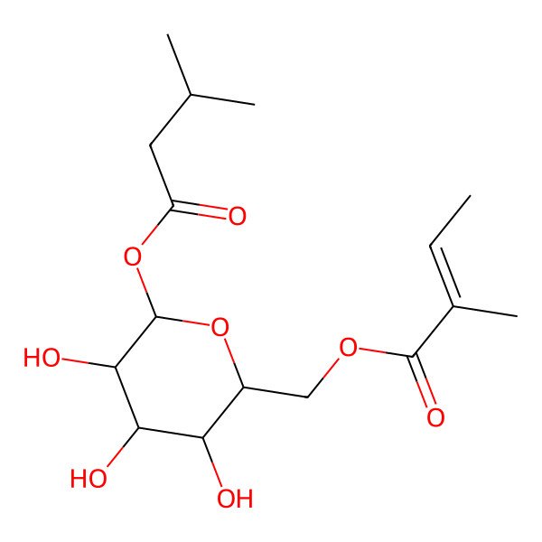 2D Structure of [(2R,3S,4S,5R,6S)-3,4,5-trihydroxy-6-(3-methylbutanoyloxy)oxan-2-yl]methyl (E)-2-methylbut-2-enoate
